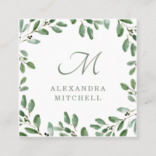 Minimalist Foliage Monogram Square Business Card