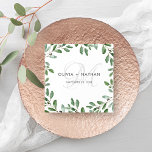 Minimalist Foliage | Monogram Wedding Napkin<br><div class="desc">These trendy wedding napkins feature a frame of abundant watercolor green leaves and a few tiny berries on a clean white background. Your names are featured in the centre,  along with a subtle and swirly script version of your monogram.</div>