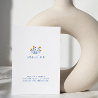 Minimalist Folk Flowers Blue Yellow Save The Date
