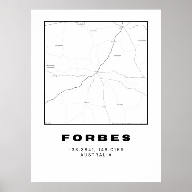 Minimalist Forbes Map with Coordinates | Poster (Front)
