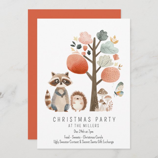 Minimalist Forest Animals Christmas Party Invitation (Front/Back)