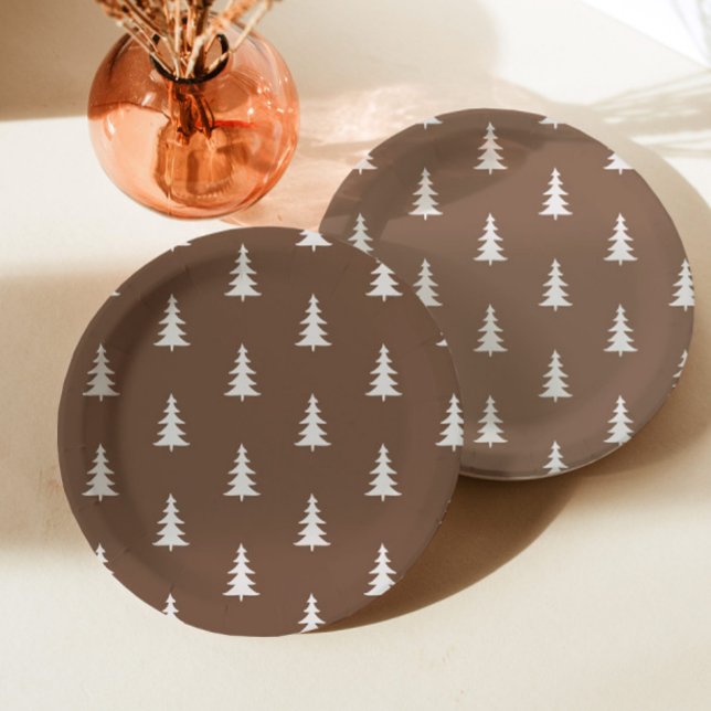 Minimalist forest brown rustic pine trees pattern paper plate (Creator Uploaded)