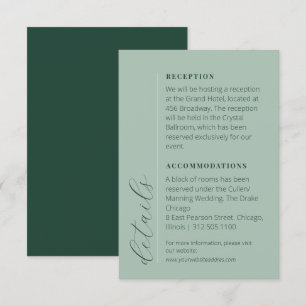 Minimalist Forest Green and Soft Sage Wedding Info Enclosure Card