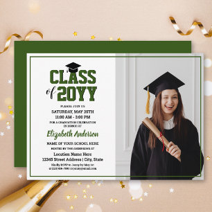 Minimalist Forest Green Graduate Photo Graduation Invitation