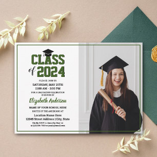 Minimalist Forest Green Graduate Photo Graduation Invitation