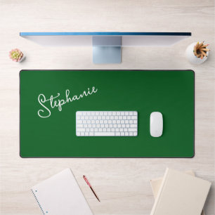 Minimalist Forest Green Personalized Name Script  Desk Mat