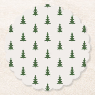 Minimalist forest green rustic pine trees pattern paper coaster