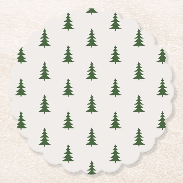 Minimalist forest green rustic pine trees pattern paper coaster (Front)
