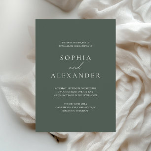 Minimalist Forest Green Wedding Invitation