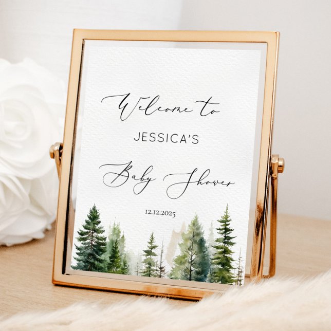 Minimalist forest pine trees Baby Shower Welcome Poster (Creator Uploaded)