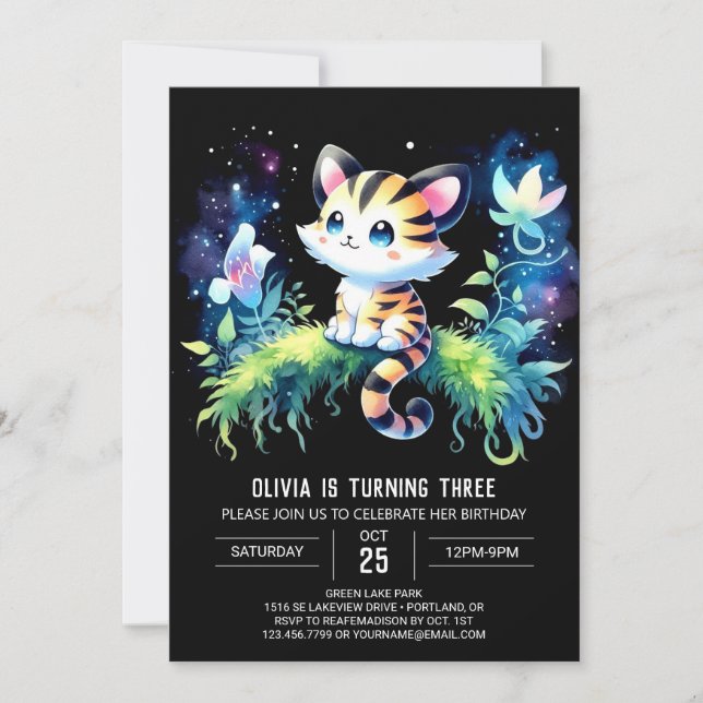 Minimalist Forest Tiger Birthday Invitation (Front)