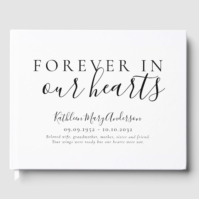 Minimalist Forever in Our Hearts Memorial Funeral Guest Book (Front)