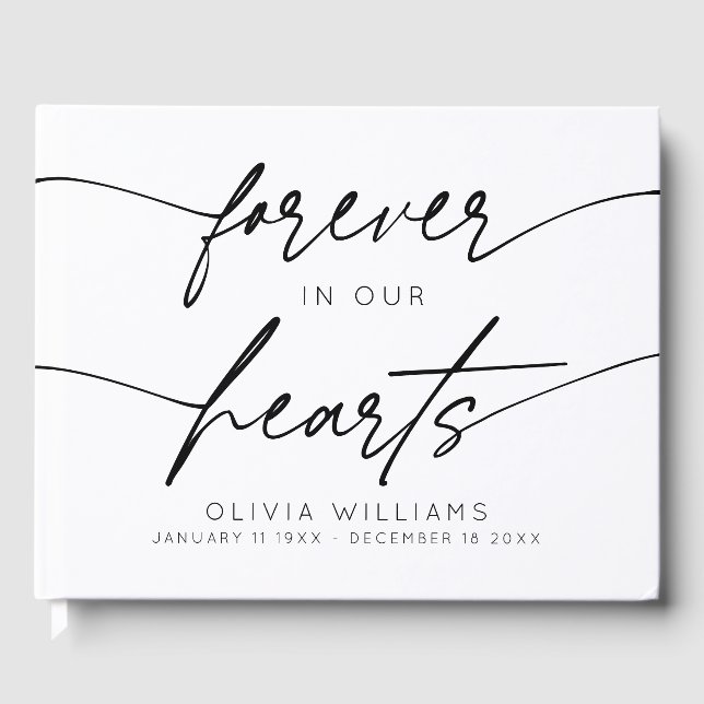 Minimalist Forever In Our Hearts Simple Script Guest Book (Front)