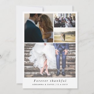 Minimalist Forever Thankful Couple Photo Wedding Thank You Card