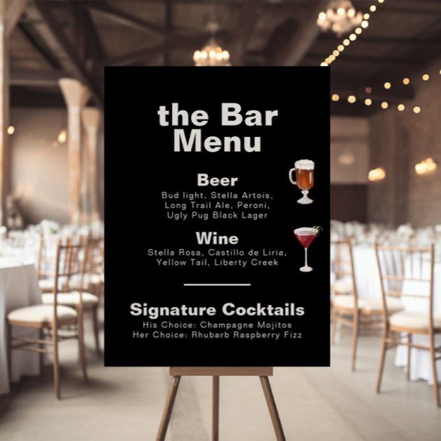 Minimalist Formal Black Wedding Bar Menu  Poster (Creator Uploaded)