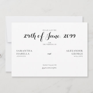 Minimalist Formal Black & White Timeless Wedding Save The Date