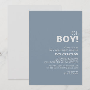 Minimalist Formal Blue Oh Boy Baby Shower   Invitation