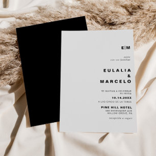 Minimalist Formal Initial Black Boda Wedding  Invitation