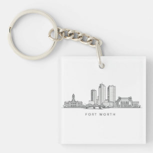 Minimalist Fort Worth Skyline Line Art Keychain
