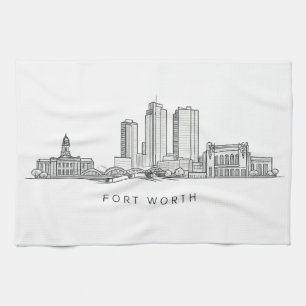 Minimalist Fort Worth Skyline Line Art Kitchen Towel