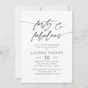 Minimalist Forty and Fabulous 40th Photo Birthday Invitation