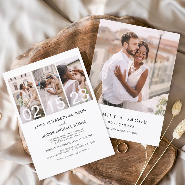 Minimalist Four Photo Collage White Wedding Invitation (Creator Uploaded)