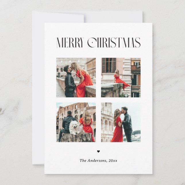 Minimalist Four Photo Merry Christmas | Elegant Holiday Card (Front)
