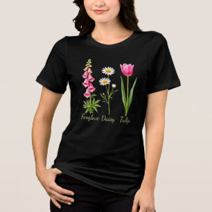 Minimalist Foxglove Daisy Tulip Floral Art Tri-Blend Shirt