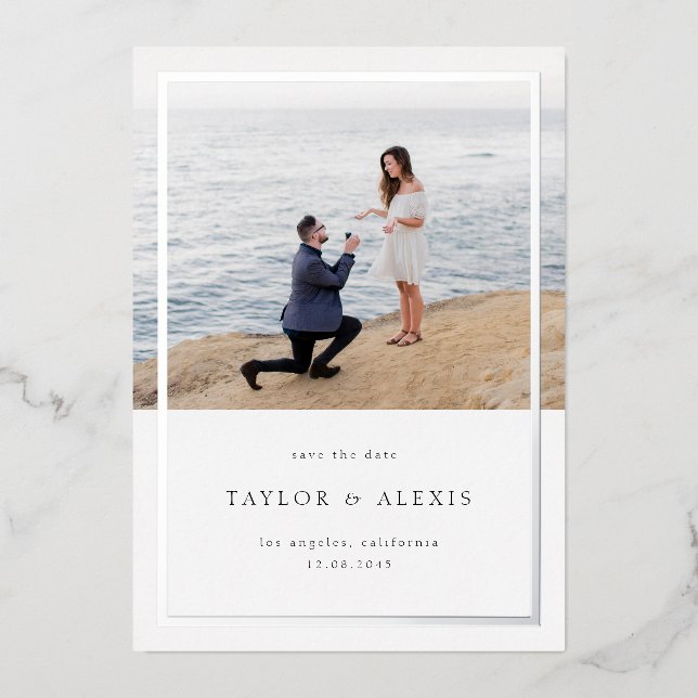 Minimalist Frame Photo Save the Date Silver (Front)