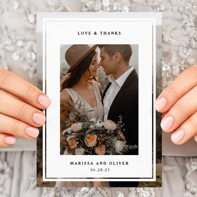 Minimalist  Framed Photo Folded Wedding  Thank You Card (Creator Uploaded)