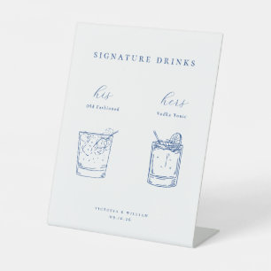 Minimalist French Blue Wedding Signature Drinks Pedestal Sign