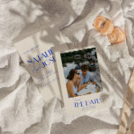 Minimalist French Whimsical Retro Photo Wedding Save The Date<br><div class="desc">This modern & retro funky minimalist Wedding Save The Date Template is great for you. If you are looking for a pretty, elegant and easy to customize Wedding Save The Date Template .A very elegant simple cream and blue script wedding save the date. Which features minimal blue save the date...</div>