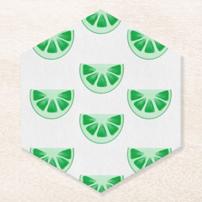 Minimalist Fresh Green Lime Slices Canvas Pattern Paper Coaster (Front)
