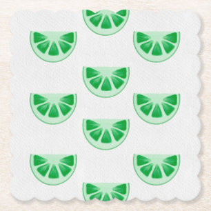 Minimalist Fresh Green Lime Slices Canvas Pattern Paper Coaster