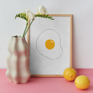 Minimalist Fried Egg Wall Art. Kitchen Funny Food Poster