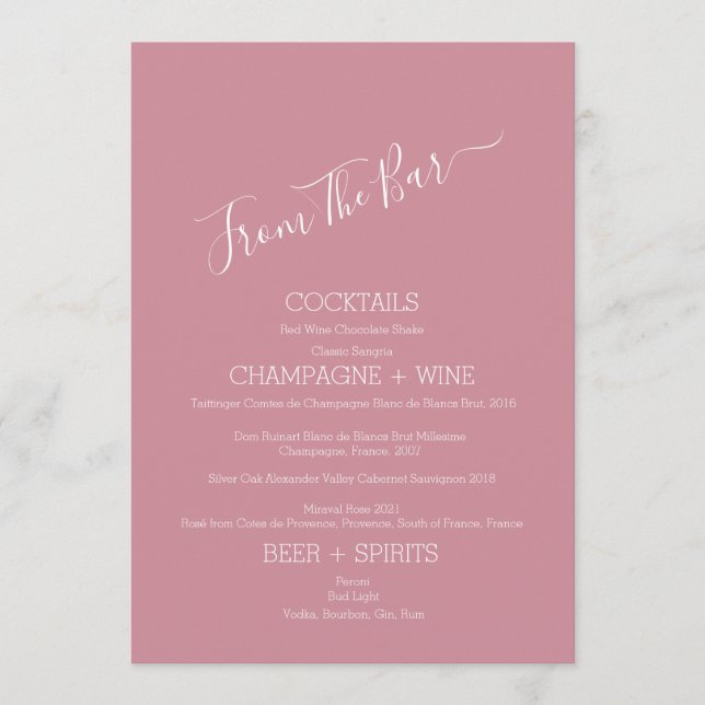 Minimalist From the Bar Wedding Bar Menu Card (Front)