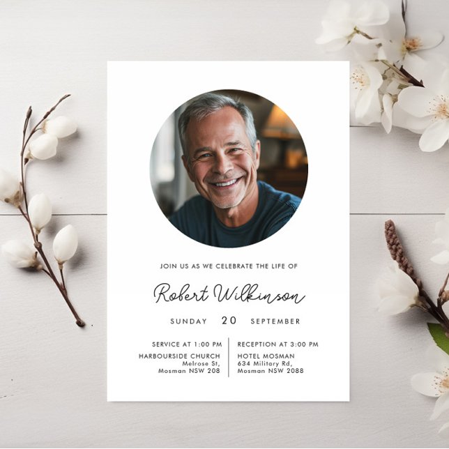 Minimalist Front and Back Funeral Photo Invitation (Creator Uploaded)