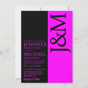 Minimalist Fuchsia QR Code on Back Wedding Invitation