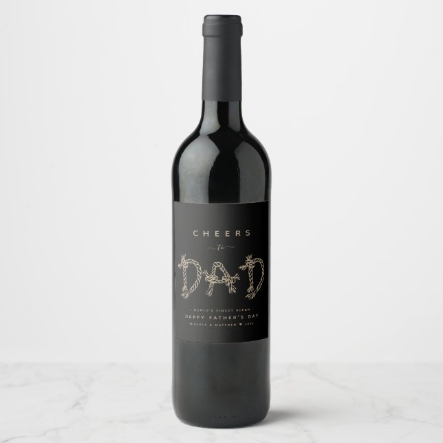 Minimalist Fun Black & Gold Dad Wine Label (Front)