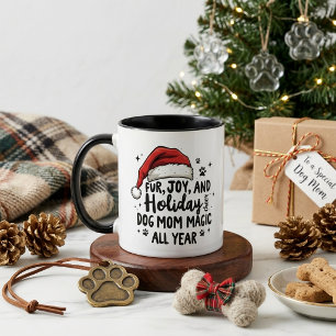 Minimalist Fun Christmas Hat & Typography Dog Mom  Mug