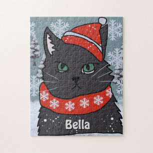 Minimalist Fun Holiday Black Cat with an Attitude Jigsaw Puzzle