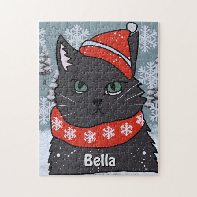 Minimalist Fun Holiday Black Cat with an Attitude Jigsaw Puzzle (Vertical)