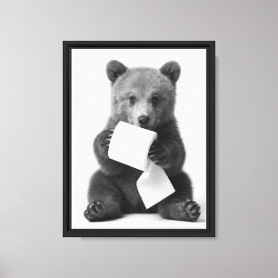 Minimalist Fun Wildlife Bear Holding Toilet Paper Canvas Print