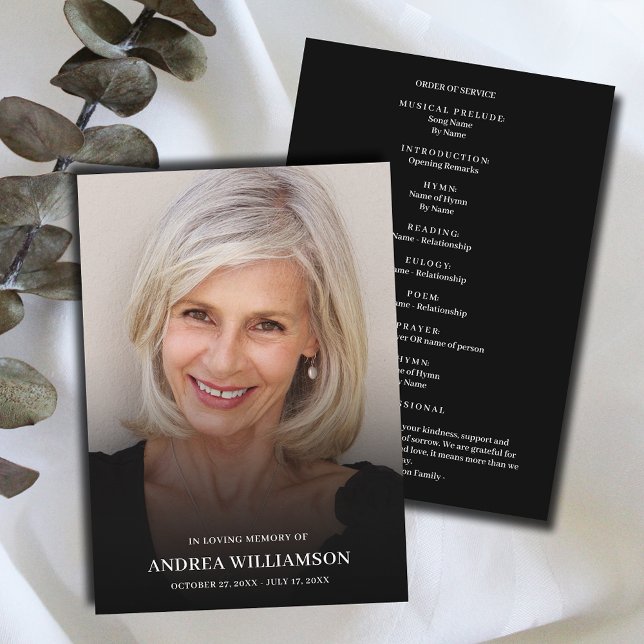 Minimalist Funeral Celebration of Life Photo Program (Funeral Celebration of Life Program, your photo on front and Order of Service on the back)