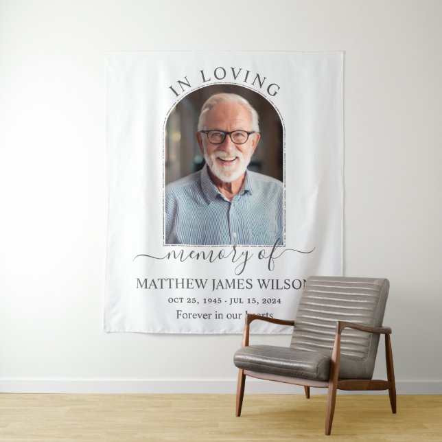 Minimalist Funeral Memorial In Loving Memory Photo Tapestry (In Situ)