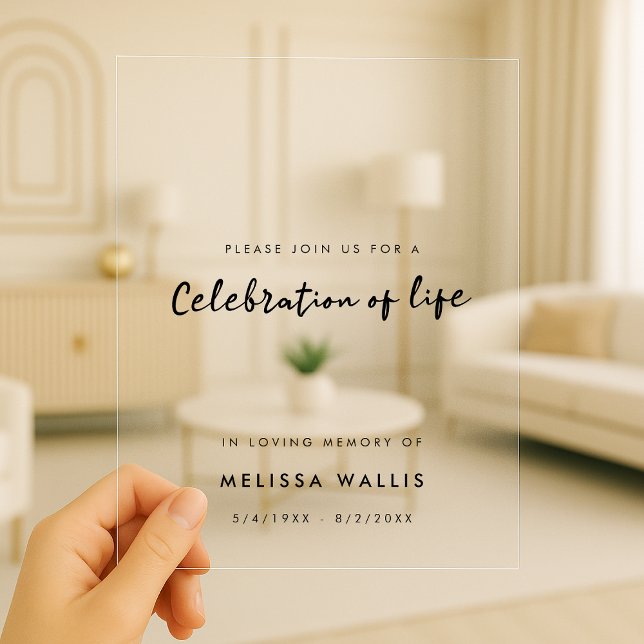 Minimalist Funeral | Modern Celebration of Life Acrylic Invitations (Creator Uploaded)