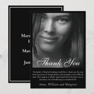 Minimalist Funeral   Modern Sympathy Photo black Thank You Card