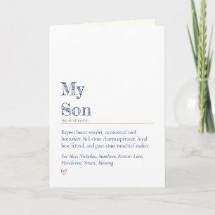 Minimalist Funny and Heartfelt Son Definition Card
