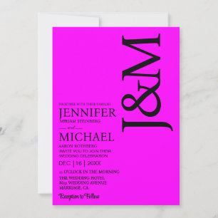 Minimalist Fuschia Magenta QR Code on Back Wedding Invitation