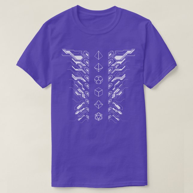 Minimalist Futuristic Mech Polyhedral D20 Dice Tab T-Shirt (Design Front)